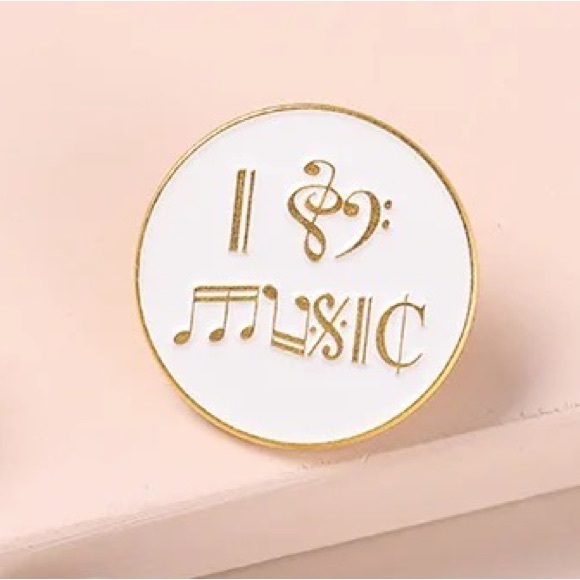 1 LEFT‼️ I Love Music Brooch Musical Notes Heart Enamel Gold Metal Musician Gift - Picture 3 of 7